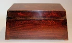 Early South Asian Or Burmese Burl Amboyna Sarcophagus Shaped Tea Caddy C. 1840. Fixed Price $595.00.